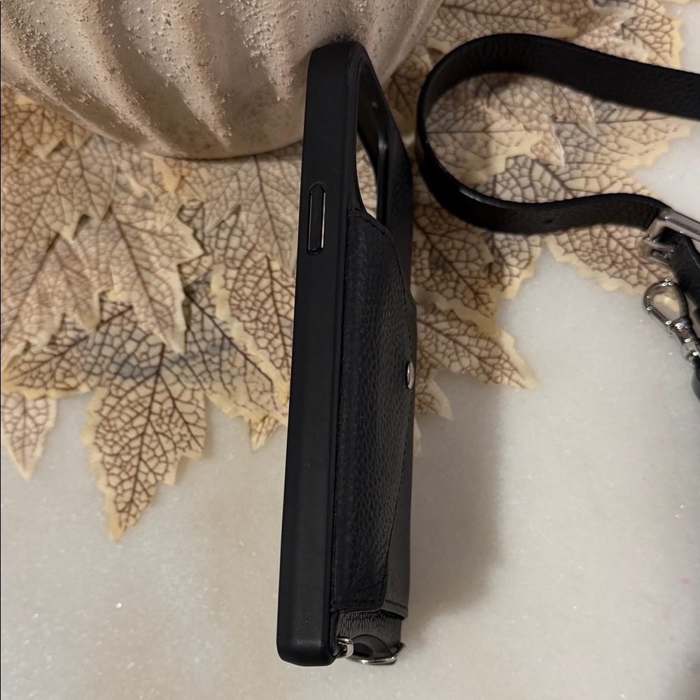 Bandolier 14 pro max Black Pebbled Leather Phone Case with Strap - Picture 4 of 6